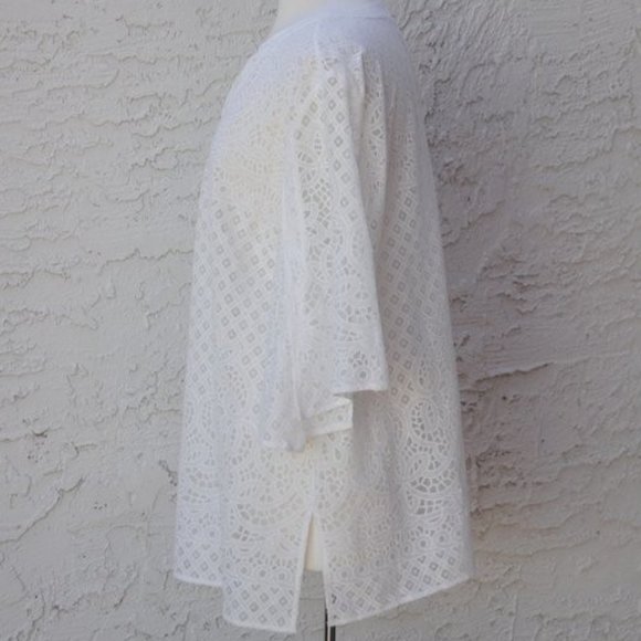 Chicos White Lace Tunic Top Size 2 L Cotton Blend Length 29" Excellent Condition - Picture 4 of 10